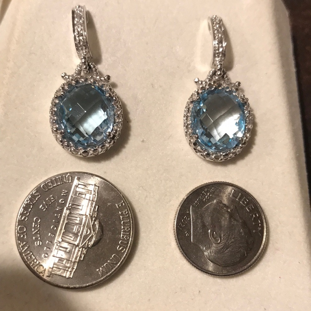 14K WHITE GOLD LARGE AQUAMARINE STONES PIERCED EARRINGS NWT - Picture 4 of 16